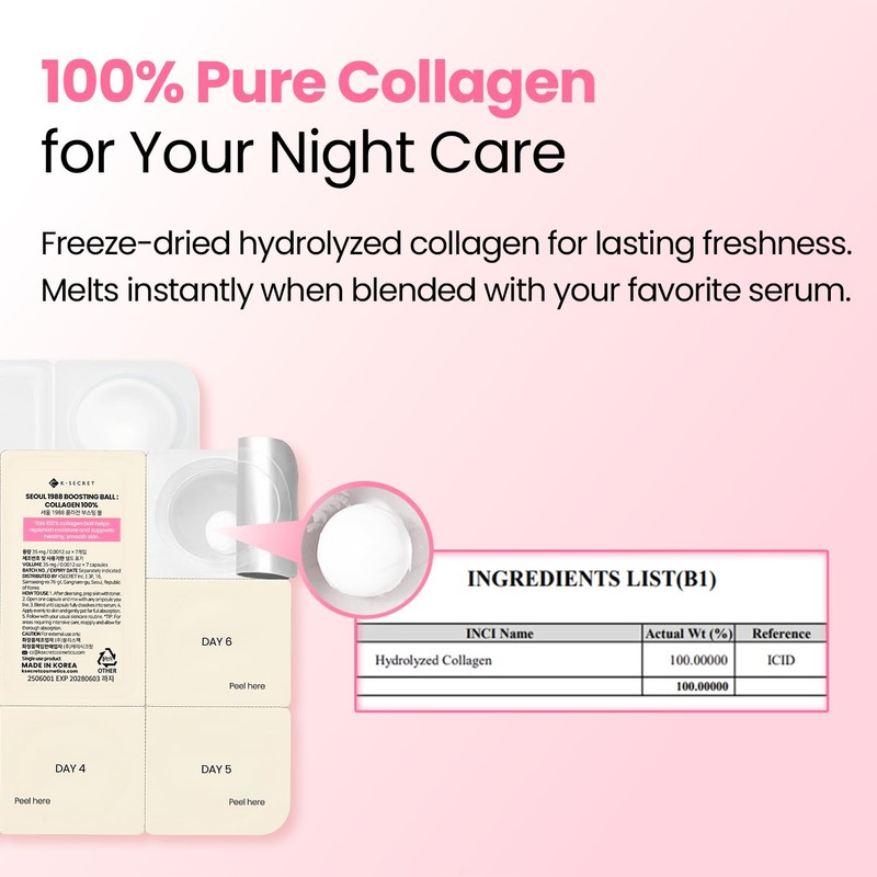 K-SECRET SEOUL1988 Boosting Ball, 100% Hydrolyzed Collagen, 7 Capsules
