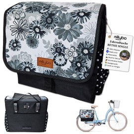 millybo Betsie Single Bicycle Pannier Rack Bag, Bicycle Bag, Many Patterns (110.003 Meadow & Dots Black-Grey)
