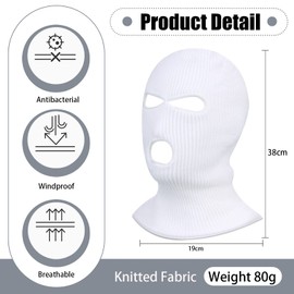 Blulu Ski Mask Winter Balaclava Ski Mask Warm Full Face Ski Mask Thermal Men Ski Mask 3 Hole Knit Face Mask for Outdoor Sports (White)