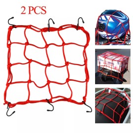 Unbranded 2X Cargo Net Motorcycle Helmet Mesh Luggage Tie Down Bungee Cord 30cm*30cm Red
