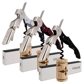 VINAK Set of 3 professional waiter's corkscrews ECO made of stainless steel with bottle opener, double joint support, capsule cutter and Teflon spiral.