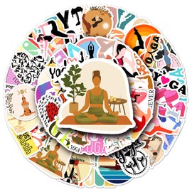 Pack of 50 Yoga Stickers Car Laptop Phone Guitar Skateboard Motorcycle Bicycle Yoga Stickers Set Vinyl Waterproof Aesthetic Stickers for Teenagers Children Adults