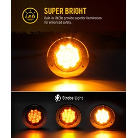 Partsam 10Pcs Amber 13LED Strobe Marker Lights, Round Clearance Light with Polished Chrome-plated Plastic Bezel for Trailer Truck RV