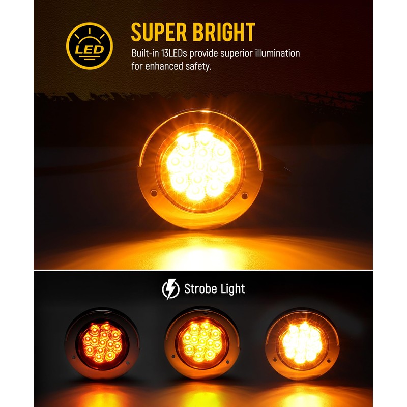 Partsam 10Pcs Amber 13LED Strobe Marker Lights, Round Clearance Light