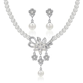 Yifnny Pearl Jewelry Set for Women, Imitation Pearl Choker Necklace Bracelet Earrings Jewelry Set Bride Wedding Jewelry Set Guest Dresses Jewelry Birthday Gifts for Mom Wife (Style 3)