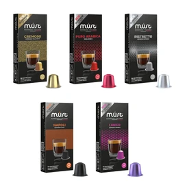 MUST Nespresso Compatible Coffee Capsules Variety Coffee Selection 50 (5 packs X 10 Pods) Aluminium Capsules, Made in Italy