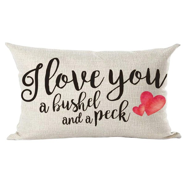 Ramirar Black Word Art Quote I Love You A Bushel and A Peck Lover Valentine's Day Decorative Lumbar Throw Pillow Cover Case Cushion Home Living Room Bed Sofa Car Cotton Linen Rectangular 12 x 20 Inch