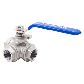 Horiznext NPT 1/2 threaded stainless steel 3 way T port with mounting pad ball valve, manual control water flow pipe gas hose heater hydraulic draining air pex tube (1 pc)