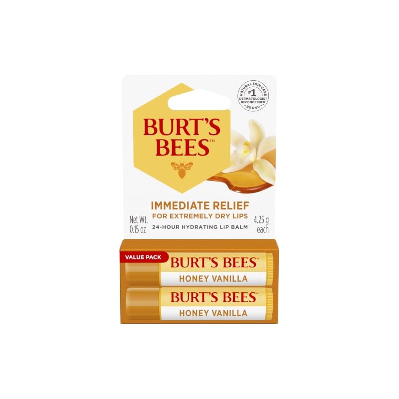 Burt’s Bees Honey Vanilla 24-Hour Hydrating Lip Balm, Value Pack,