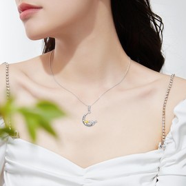 ZPMMPZ Elephant Necklace 925 Sterling Silver Crescent Moon Pendant Elephant Mother Child Pendant Necklaces Jewelry Gifts for Women