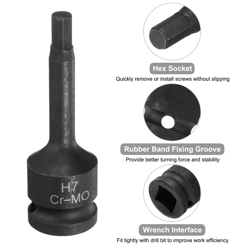 sourcing map 2pcs H7 (7mm) Hex Impact Bit Socket 1/2"