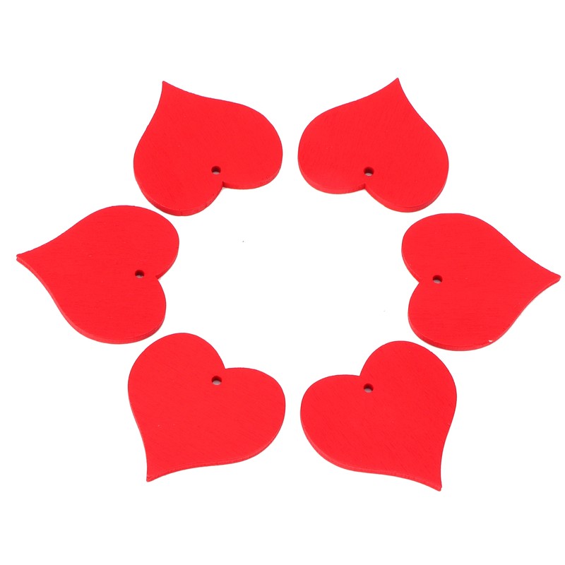 100Pcs Wood Slices HandMade Red HeartShaped Pendant Crafts DIY Wedding