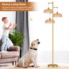 AHDWDW Gold Floor Lamp for Living Room Bedroom,Modern Floor Lamps with Unique Amber Glass Shades,68IN Mid Century Tall Flower Standing Lamp,Vintage 3 Lights Tree Floor Lamp for Corner Office Reading