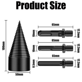 Drill Cone, Wood Splitter 50 mm, Wood Splitter Screw Cone, Wood Splitter Drill, Firewood Splitter Drill with 3 Drill Handles, Wood Splitter Drill, Wood Splitter Drill Screw Cone