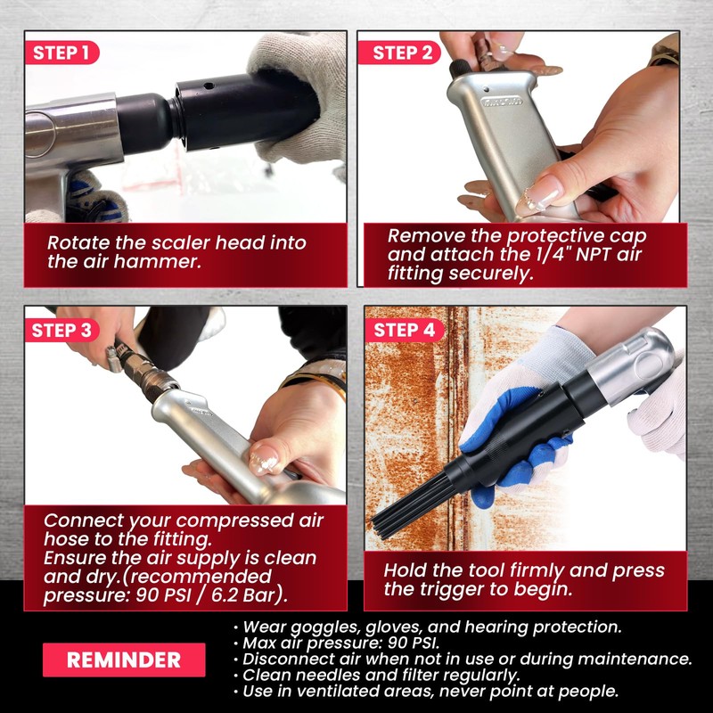 AMGSH Air Needle Scaler, 19-Pin Includes 1/4" NPT Air Hose