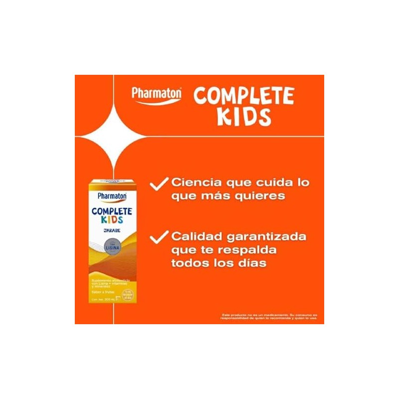 Pharmaton Complete Kids Suplemento Alimenticio en Jarabe, 200 ml. Complementa