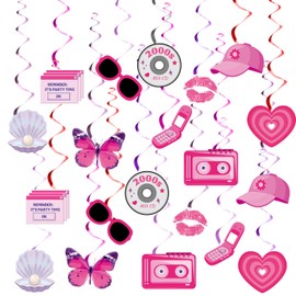 20pcs y2k Room Hanging Ornament, 2000s Hanging Spiral Decor y2k Ceiling Swirl Decorations Pink y2k Streamers Retro Photo Booth Props for 00s Theme Birthday Party Decor Bachelorette Bratz Favors