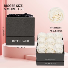 JoyFlower - Flores conservadas en caja, regalo de rosas eternas para esposa, novia, mamá, abuela, 9 piezas de flores blancas para siempre, regalo para entrega en San Valentín, día de la madre, Navidad