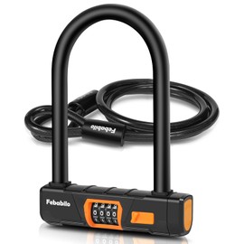 Febabilo Bike Locks Heavy Duty Anti Theft, Combo Bike U Lock, 4-Digit Resettable Combination E-Bike Large U Shaped Lock with 5Ft Steel Cable for Electric Bike, Bicycle, Escooter, Motorcycle,Door