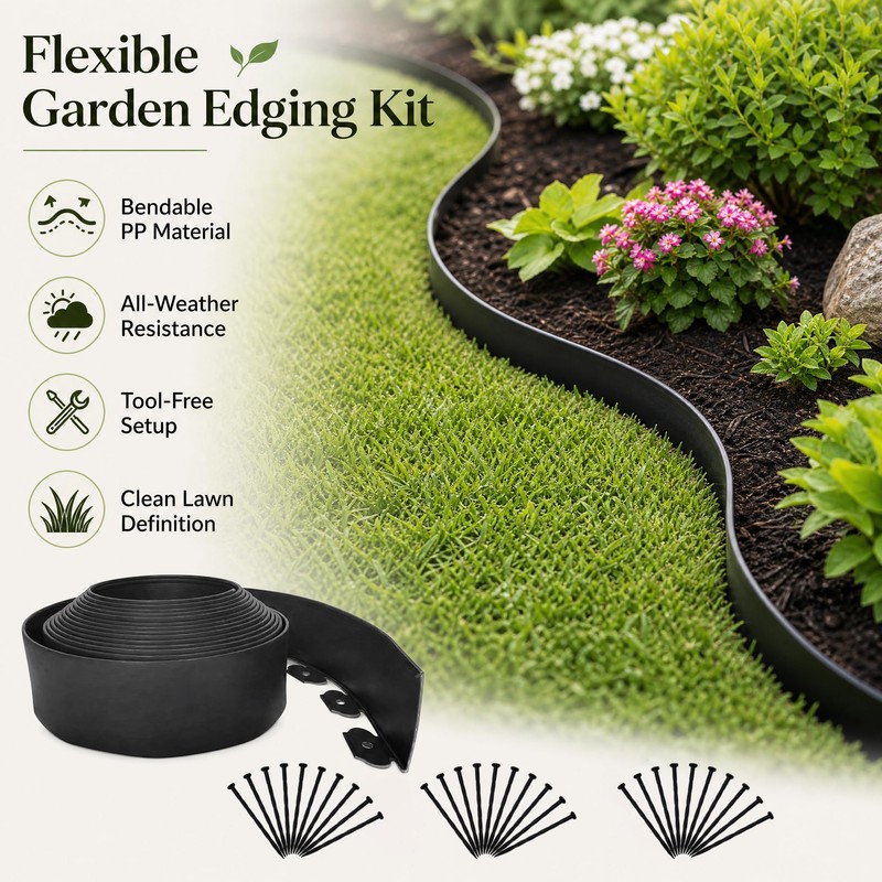 33FT Garden Edging Border, 2 Inch Flexible Landscape Edging with