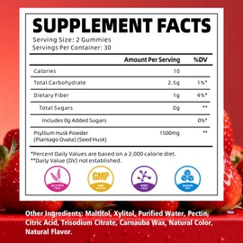 Pack of 2 Psyllium Husk Gummies, Psyllium Husk Fiber Supplement, Vegan, Sugar Free, 120 Count