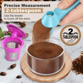 Coffee Scoop & Funnel for Reusable K Cup Refillable Coffee Pods, Coffee Measuring Spoon 2 Tablespoon Capacity, Scoop with Funnel for Ground Coffee, Protein Powder, Tea (Blue, 1 Pack)