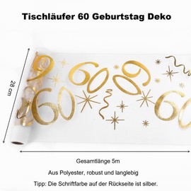 ParPix 60th Birthday Decoration Set, 5 m Table Runner and 100 Pieces Confetti Decoration, Shiny, Gold, Star, Luxury, Romantic, Plastic, Paper