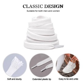 Qancekoo 2 Pairs Flat Trainer Shoelaces 5/16" Wide Shoe Laces for Sneaker Flat Laces Premium Trainer Shoe String Replacement Laces for Athletic Sport Shoelaces (White)