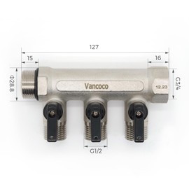 Vancoco Sanitary Brass Splitter Triple with Shut-Off Valve 3/4 Inch x 1/2 Inch for Heating and Water Euro Cone