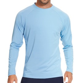 Arcweg Rashguard Men Long Sleeves Diving UV Protection UPF 50+ Elastic Rash Vest Loose Fit Top Swimming Quick Drying Surfing Pool T-Shirt Sports Top Rash Baby Blue M(UK)