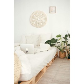 Dahey Macrame Wall Hanging Woven Tapestry Wall Art wreath Boho Chic Home Decor Christmas Day Gift Festival mandala for Apartment Home Bedroom Living Room, 15.5" L × 15.5" W