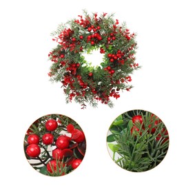 Ciieeo 13.8 Inch Artificial Christmas Wreath Red Berry Door Wreath Winter Xmas Wreath for Outdoor Indoor Windows