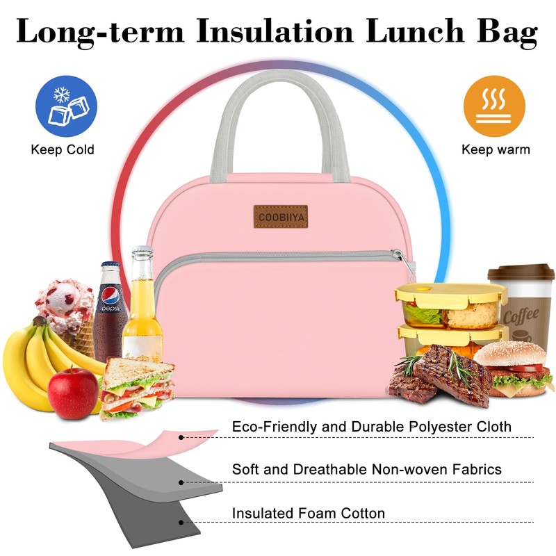 Coobiiya Lunch Bag for Women Men, Insulated Reusable Picnic Bag,
