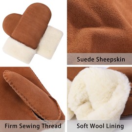 Harssidanzar KM042EU Men's Winter Mittens, Shearling, Heated Warm Fur Cuffs Mittens for Winter Cold Weather, Camel