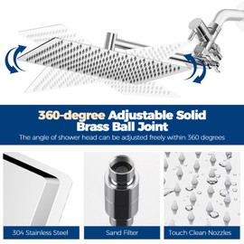 12 Inch Shower Head,High Pressure Rainfall Shower Head Combo with Handheld Spray- Adjustable 11" Extension Arm/Anti-Clog Nozzles, Chrome