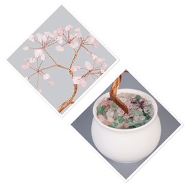 TUMBEELLUWA Reiki Crystal Bonsai Tree with Ceramic Bowl Base Fengshui Stone Money Tree with Quartz Garden Stand for Wealth and Good Luck, Rose Quartz