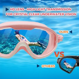 Eayaele Swim Goggles with Earplugs, Swimming Goggles No Leaking Full Protection (Kids, Pink)