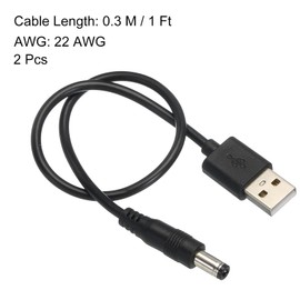 Boxonly USB to DC Power Cable 0.3 M USB to DC 5.5mm x 2.5mm 5v Power Cord Black for Mini Fan Camera Mobile Phone Tablet Devices 2 Pcs