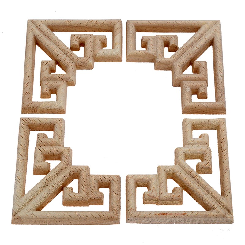 4pcs Wood Carved Mouldings Corner Onlay Applique Furniture Craft Unpainted