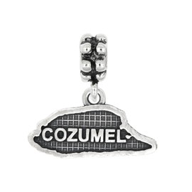 LGU Sterling Silver Oxidized Cozumel Island Mexico Textured Map Dangle Bead Charm