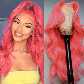 28 Inch 13x6 Pink Lace Front Wigs Human Hair Body Wave 200% Density HD Lace Front Wigs Pre Plucked with Baby Hair Hot Pink Colored Frontal Glueless Wigs for Women