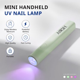 AIRSEE Mini Handheld UV Light for Gel Nails,Portable Rechargeable Nail Lamps,2 Timers for Fast Nail Extension,Rhinestone Glue Decoration,Gel Nail Strips at Home,Travel(Green)