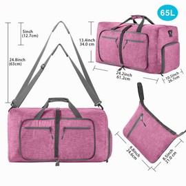 Vomgomfom 65L Travel Bag with Shoe Compartment, Large Folding Bag for Camping, Travel, Fitness, G Light Purple, Travel