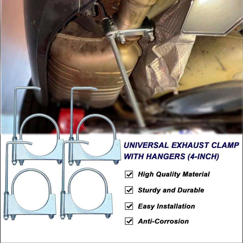 4" Universal Exhaust Clamp With Hanger, Muffler Hanger, 4 Pack