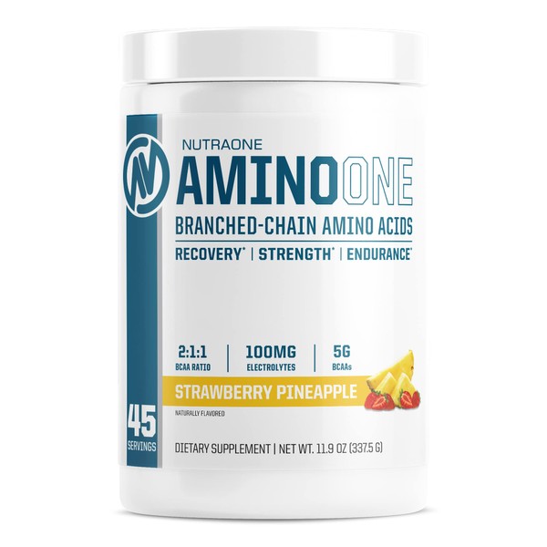 NutraOne Nutrition AminoOne, Branched-Chain Amino Acids, Post Workout Recovery, Premium Hydration, Build Muscle – Strawberry Pineapple*