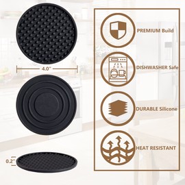 Coga Drink Coasters Set of 6 with Holder, Silicone Coasters Tabletop Protection for Any Table Type, Wood, Stone Tables, Dishwasher Safe, Coasters for Drinks Fits Any Size of Drinking Glasses (Black)