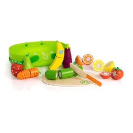 Fat Brain Toys Pretendables Fruit & Veggie Basket - Pretend Playset with Storage, 3+