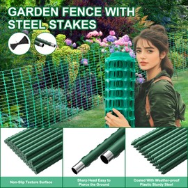 Garden Fence, Snow Fence 40 InX 100 Ft,Plastic Safety Fence Plastic Mesh+30 Steel Stakes,Temporary Fencing with Stakes,Plastic Green Garden Fencing Roll Reusable Garden Fence for Pool,Lawn,Deer