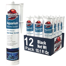 Kraken Bond Black Aquarium Silicone Sealant - (12x10.1 fl. oz.) 100% Waterproof Aquarium Safe Silicone, Non-Toxic Fish Tank Safe Sealant, Fast Curing and Strong Adhesion, 12 Pack