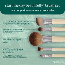 EcoTools EcoTools Makeup Brush Set for Eyeshadow, Foundation, Blush, and Concealer with Bonus Storage Case, Start the Day Beautifully, Travel Friendly, 6 Piece Set